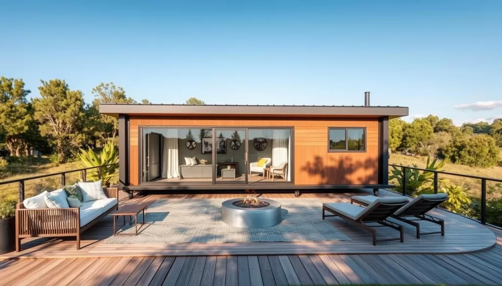 modern prefab tiny house outdoor deck